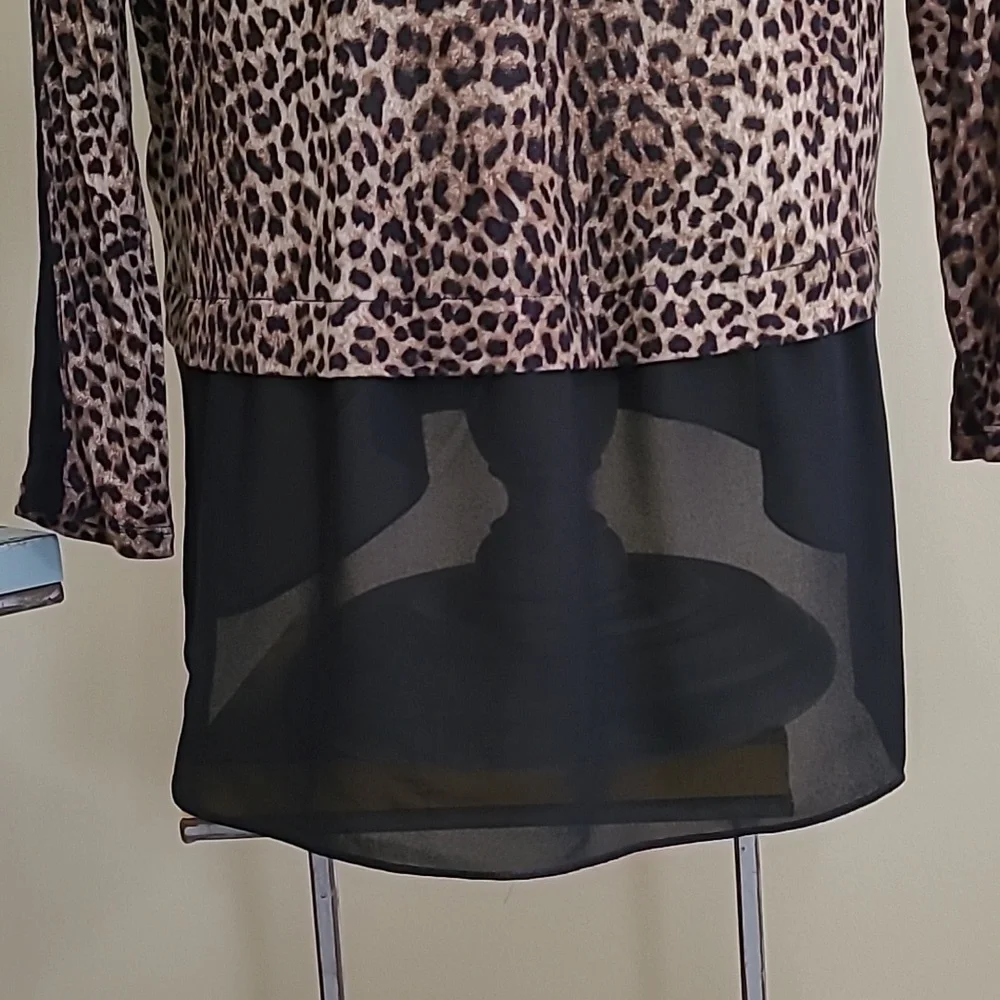 NEW Michael Kors Tunic Top RARE Sheer Black Peplum  Animal Print  Long Sleeve 1X